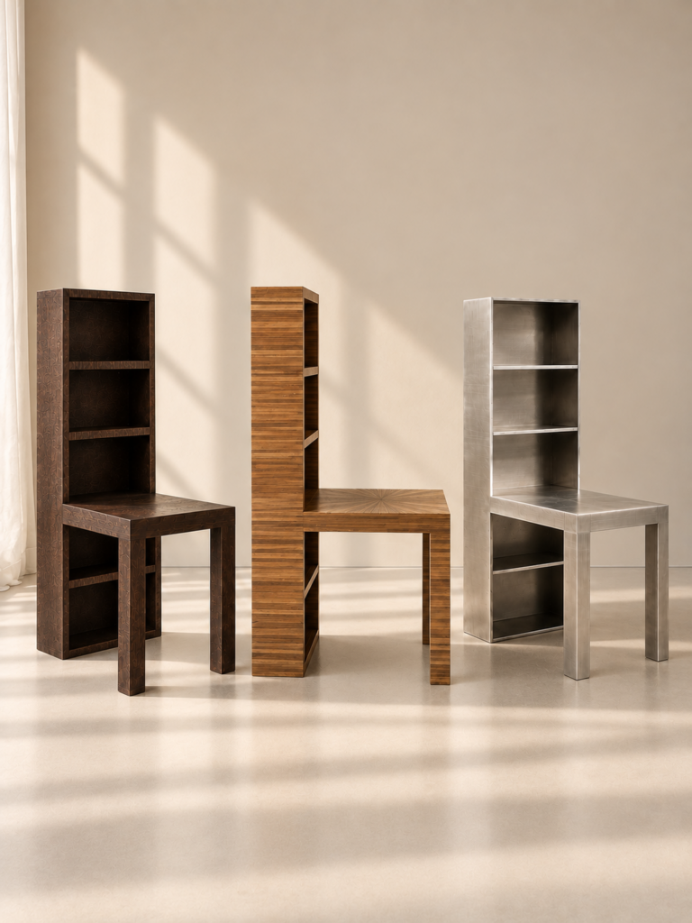 Aurélien Jeauneau, Vue de la Chaise-Bibliothèque Chêne, Chaise-Bibliothèque Paille, et Chaise-Bibliothèque