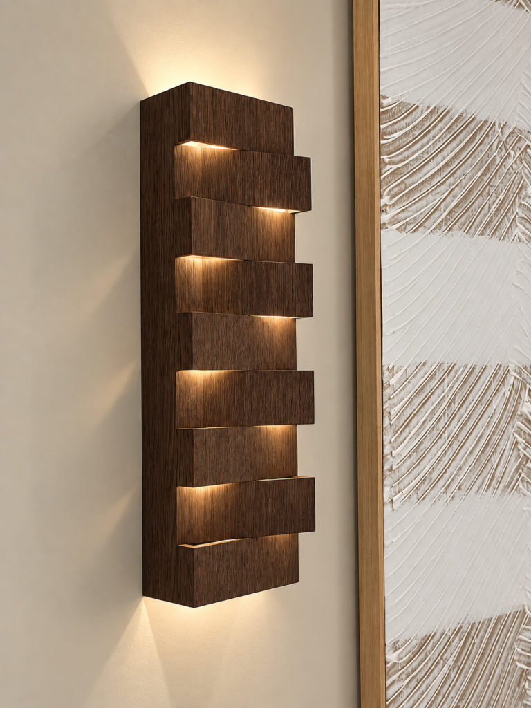 Aurélien Jeauneau, APPLIQUE MURALE, 2026, MDF, chêne et brou de noix 56 X 17 X 10 CM, © Aurélien Jeauneau